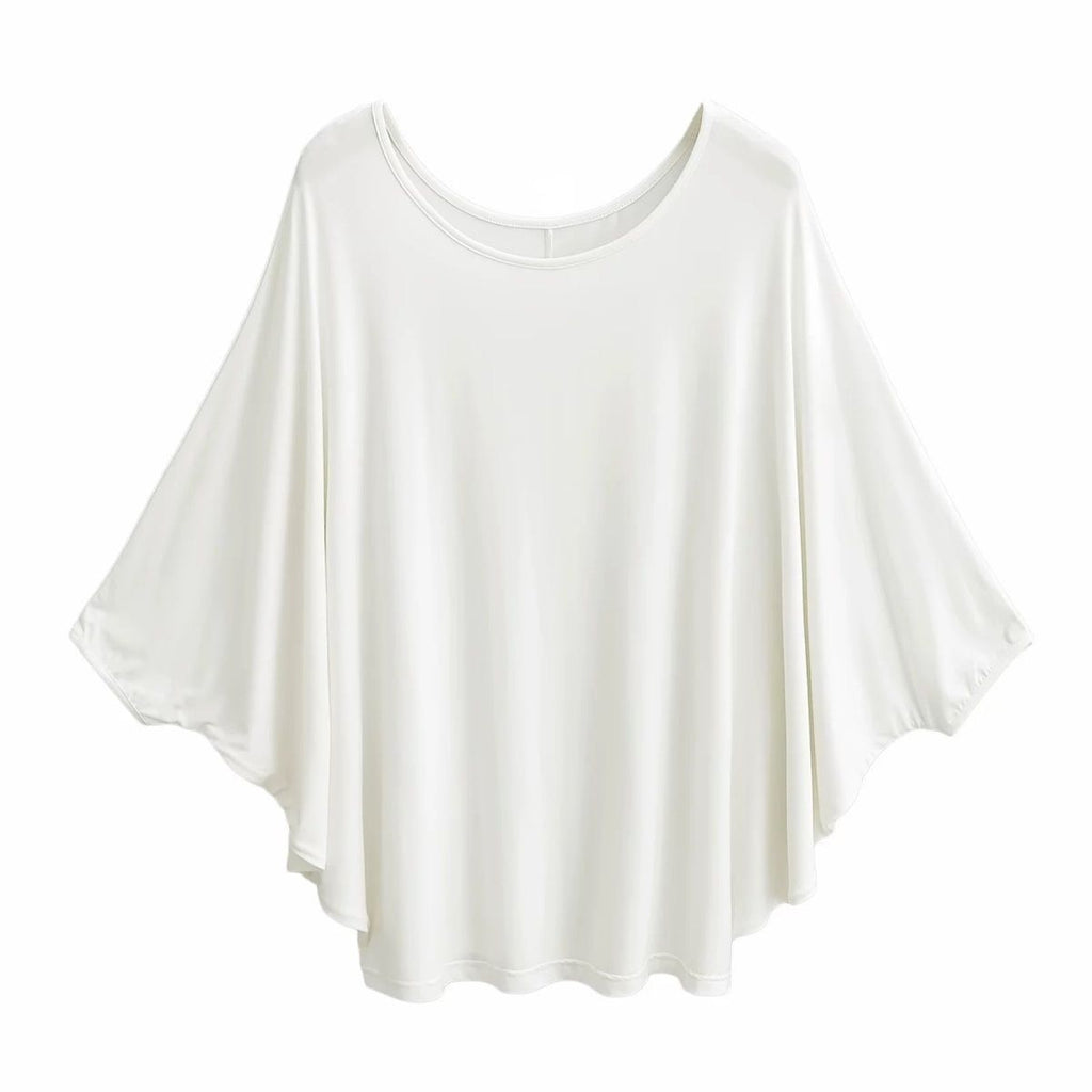 Idle Style Loose Large Silk Mask T-shirt Women's All-match Silk Color Batwing Sleeve Top